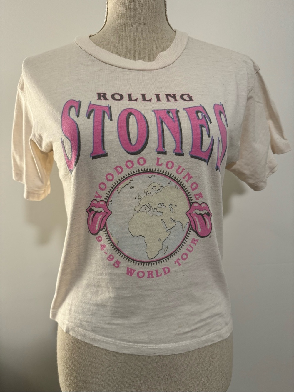 The Rolling Stones Cream Pink Cotton Blend Baby Doll Tee size XS